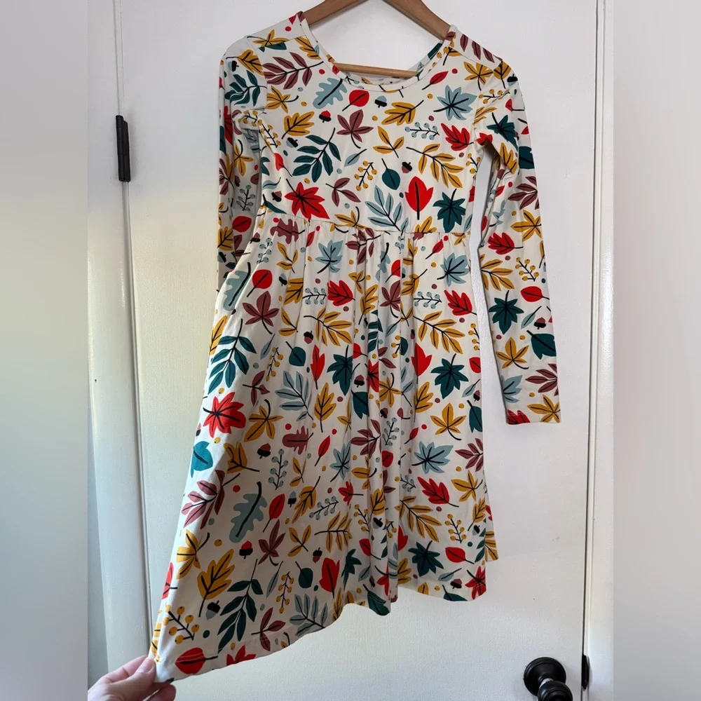 Hanna Andersson Celebration Skater Dress w/ Pockets Autumn Fall Leaves Size 12